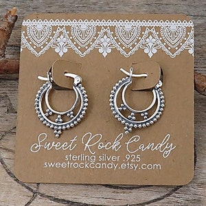 Sterling Silver Boho Dotted Hoop Earrings | Rustic Artisan Sterling Silver Hoop | Boho Hoop Earrings | Rustic Jewelry - P47