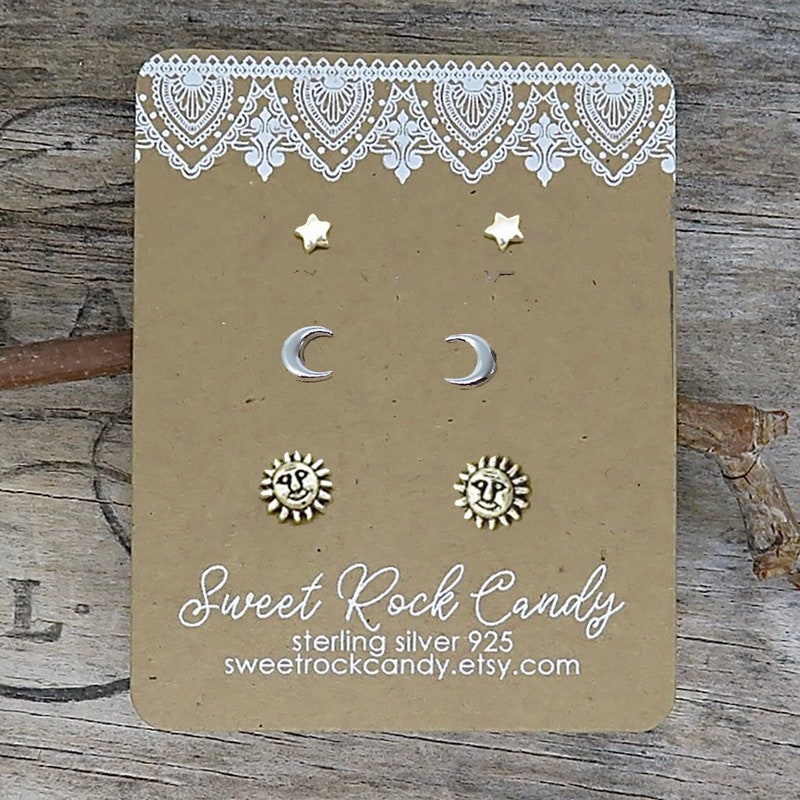 Sun & Moon 2 Studs & Earring Cuff Set main image 1