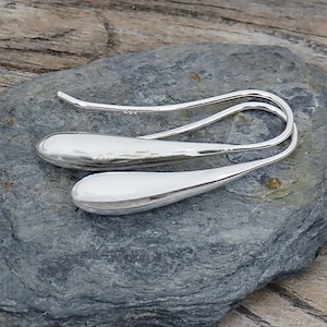 Minimalist Sterling Silver Slender Teardrop Earrings | Minimalist Jewelry | Sterling Silver Liquid Drop Earrings | Reflecting Earrings - P16