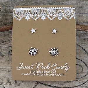 Sterling Silver Stud Earring Set | 2 Pair | Star & Rustic Sun | Earring Set | Celestial Jewelry | Gift For Her | Earrings Gift Boxed - S35