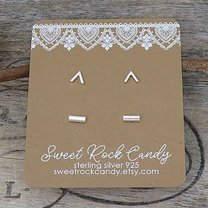 Sterling Silver Stud Earring Set | 2 Pair | Bar & Chevron | Mix and Match Studs | Minimalist Jewelry | Gift For Her | Gift Boxed - S31