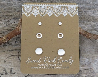 Teeny Tiny Sterling Silver Minimalist Stud Earring Set | 3 Pair Round Dot & Circle Stud Earring Set | Minimalist Earrings Gift Boxed - S8