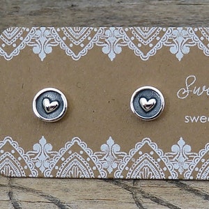 Tiny Sterling Silver Heart on a Circle Stud Earrings | Heart Studs | Sterling Silver Circle Studs |  Gift For Her| Tiny Stud Ear Stack- P70