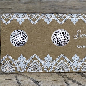 Sterling Silver Woven Knot Round Earrings | Celtic Knot Studs | Woven Circle Posts | Multiple Piercing | Mix & Match | Gift Boxed - P129