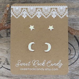Sterling Silver White Opal Stud Earring Set | Crescent Moon & Star | Earring Set | Opal  Moon Opal Star | Earrings Gift Boxed - S92