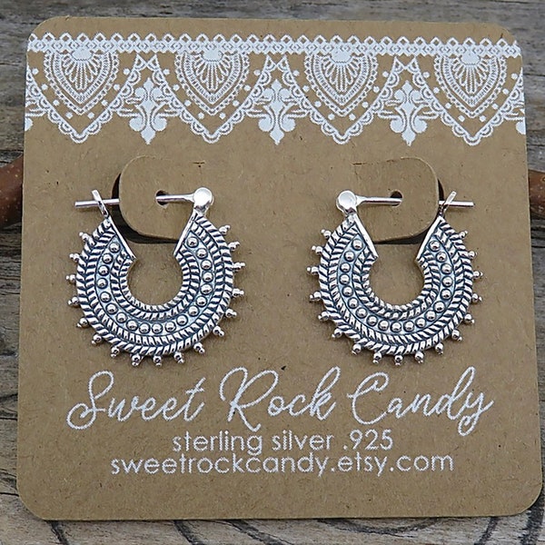 Sterling Silver Boho Hoop Earrings | Rustic Artisan Sterling Silver Hoop | Handmade Hoop Earrings | Rustic Jewelry - P119