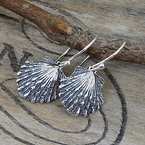 Artisan Sterling Silver Seashell Earrings | Artisan Silver Jewelry | Natural Beach Jewelry | Handmade Silver Scallop Shell Earrings - BCH-9