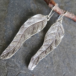 Hill Tribe Artisan Silver Long Leaf Dangle Earrings | Boho Jewelry | Boho Earrings | Artisan Jewelry | Handmade Earrings | Botanical - ER-27