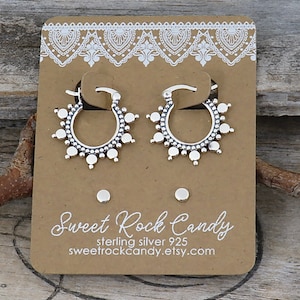 Sterling Silver Hoop and Stud Earring Set | 2 Pair | Artisan Boho Hoop & Round Stud | Handmade Hoop Earrings | Rustic Jewelry - S165