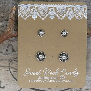 Sterling Silver Stud Earring Set | 2 Pair | Round Filigree Studs | Multiple Piercing Mix and Match Studs | Gift Boxed Jewelry - S131