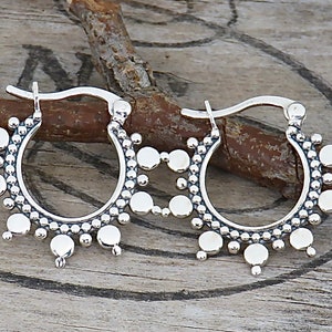 Sterling Silver Boho Dotted Hoop Earrings | Rustic Artisan Sterling Silver Hoop | Boho Hoop Earrings | Rustic Jewelry - P161