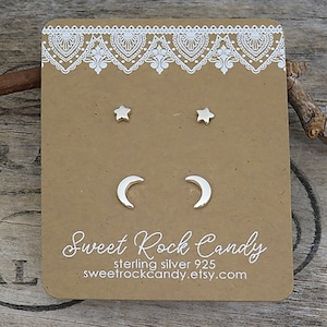 Sterling Silver Stud Earring Set | 2 Pair | Crescent Moon & Tiny Star | Earrings | Celestial Jewelry Moon Phase | Earrings Gift Boxed - S80