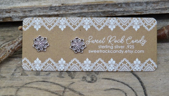 Sterling Silver Lotus Mandala Stud Earrings | Flower Earrings | Artisan Sterling Silver Gift For Her Gift Boxed Botanical Jewelry - P8