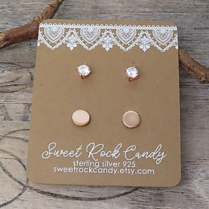 Rose Gold Vermeil Stud Earring Set | 2 Pair | CZ & Circle | Earring Set | Mix and MatchStuds | Minimalist | Earrings Gift Boxed - S1S
