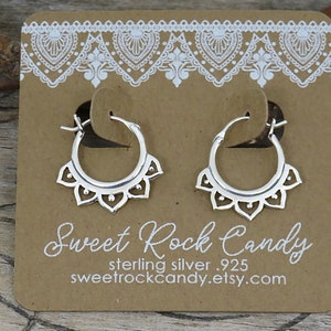 Tiny Sterling Silver Lotus Hoops | Boho Hoop Earrings | Multiple Piercing Ear Stack | Flower Hoops | Small Hoops | Gift Boxed Jewelry - P166
