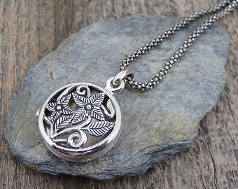 Sterling Silver  Locket Necklace | Botanical | Gift For Her | Keepsake Photo Locket | Floral Locket | Memory Locket | Valentine Gift - N12