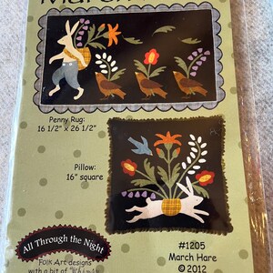 March Hare Penny Rug Applique Kit Bonnie Sullivan All Through The Night Penny Rug and Pillow kit sold separately 16 inch pillow