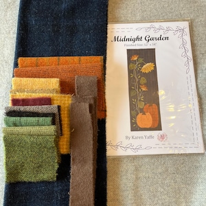 Midnight Garden Wool Appliqué Pattern , Wool and Backing