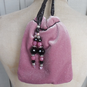 Pouch reversibile in velluto rosa salmone glitterato nero glitterato 19 x 15 cm. 7,5 "x 6" Borsa della medicina Borsa da polso Borsa dei tarocchi Custodia in cristallo