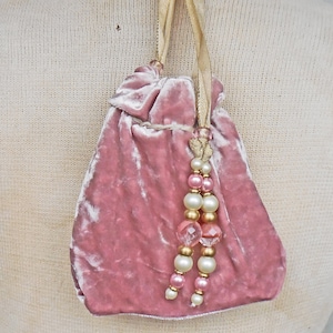 Borsa reversibile in raso avorio velluto rosa salmone 15 x 12,5 cm. (6 "x 5") Carta dei Tarocchi Pipa Custodia in cristallo Borsa da polso Borsa con rune Borsa per medicinali