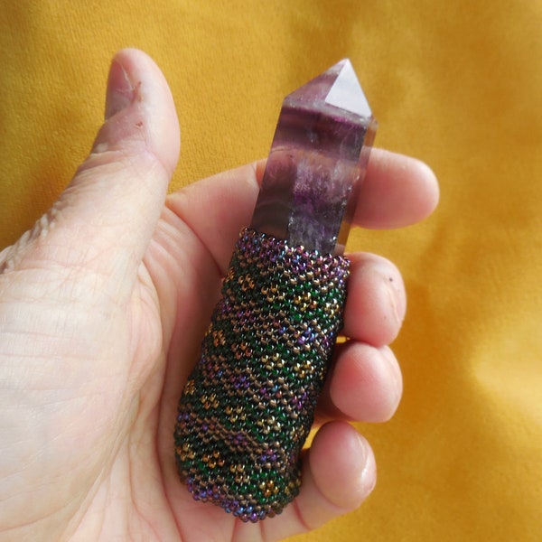 Baguette perlée en pierre de fluorite en violet Chocolat Brown Forest Vert Bronze Taille moyenne Cristal Guérison Reiki Outil de massage Magick Wiccan