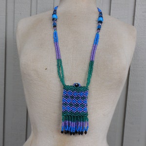 Sacchetto per collana con perline e nappe in verde acqua, lilla viola, blu turchese, nero 10 x 5,5 cm. (4" x 2 1/4") Borsa per medicinali, custodia in cristallo