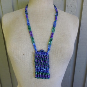 Sacchetto per collana di perline con nappe in blu cobalto, verde acqua, viola, 10 x 5 cm. Sacchetto per medicine 4" x 2", custodia in cristallo per amuleto Wiccan
