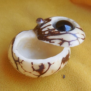 Onyx  Tagua Box Cruelty Free Vegetable Palm Ivory Semiprecious Stone Gemstone Inlay OOAK Pill Box Medicine Jar Earring Case One of a Kind
