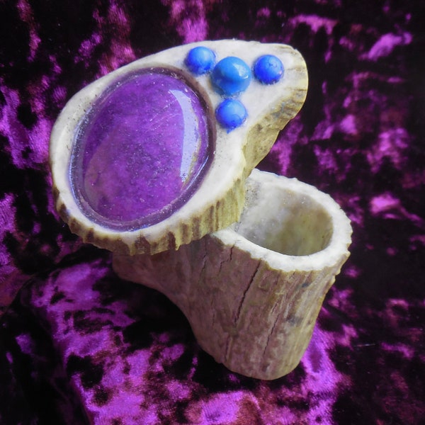 Purple Jade Turquoise & Royal Blue Howlite Deer Antler Box Semiprecious Stone Gemstone Inlay OOAK Jewelry Earring Trinket Case Keepsake Box