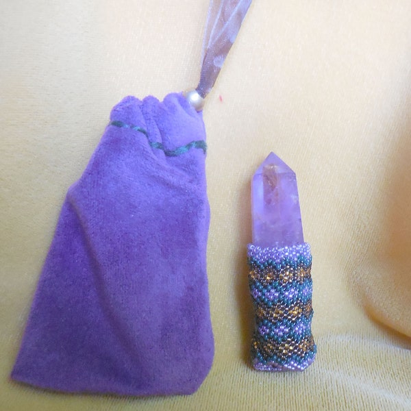 Baguette perlée Amethyst Stone Point en chocolat violet Forêt brune Or vert Cristal Guérison Reiki Outil de massage Magick Wiccan