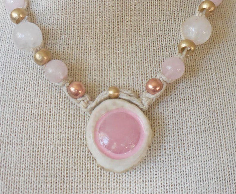 Rose Quartz Carved Cruelty Free Elk Antler Hemp Necklace with Rose Quartz Semiprecious Stone Gemstone Beads Copper Brass Beads Hippie Boho