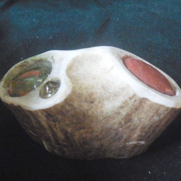 Unakite Goldstone Secret Box Cruelty Free Elk Antler Tiger's Eye Inlay w/ Carved Ankh Semiprecious Stone Gemstone Shed Antler Cufflink Case