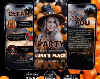 Halloween Costume Party Animated Invitation, Editable Canva Template for Spooky Celebrations, Spooki  Halloween, Orange and black Theme