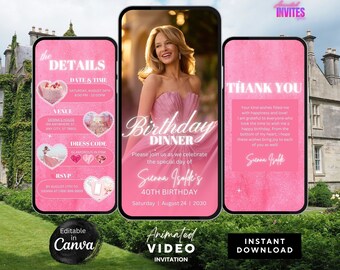 Editable Birthday Dinner Animated Video Invitation, Animated Birthday, Date Night, Parti Invites, Anniversary Date, Custom Animated