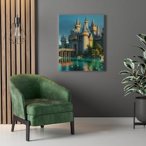Stretched Canvas Fantasy Castle Wall Art Print, Home Decor Poster, Magical Fairytale Castle Illustration, Nursery Room Decoration, Gift for