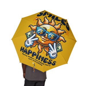 Umbrella, Sunshine Vibes Folding Compact Rain Umbrella with UV Protection, Beach Umbrella, Stylish Travel Parasol, Sunny Days Gifts,