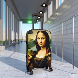 Artistic Suitcase with Mona Lisa Design, Travel Luggage, Unique Carry-On, Gift for Art Lovers, Vacation Essentials, Stylish Travel Gear