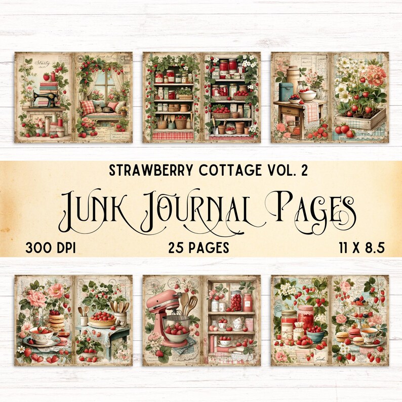 Strawberry Cottage Junk Journal Pages, Vintage Cottagecore Ephemera ...