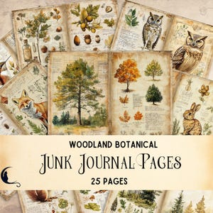 Carnet de voyage de la forêt verte, Pages imprimables de journal des bois, Feuilles éphémères vertes, Fournitures créatives nature, Illustrations botaniques, Loisirs créatifs en papier