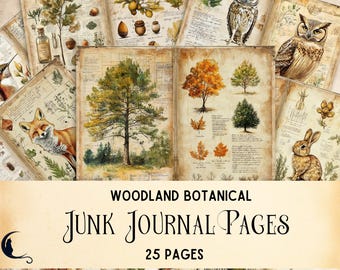 Grünes Wald Journal, druckbare Wald Journal Seiten, Grüne Ephemera, Natur Bastelbedarf, Botanische Illustrationen, Papierhandwerk