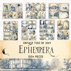 Zestaw do tworzenia ulotek w stylu vintage blue toile de jouy Junk Journal | Ephemera do druku | Ephemera vintage | Rękodzieło papierowe | Klasyczny francuski zestaw do scrapbookingu