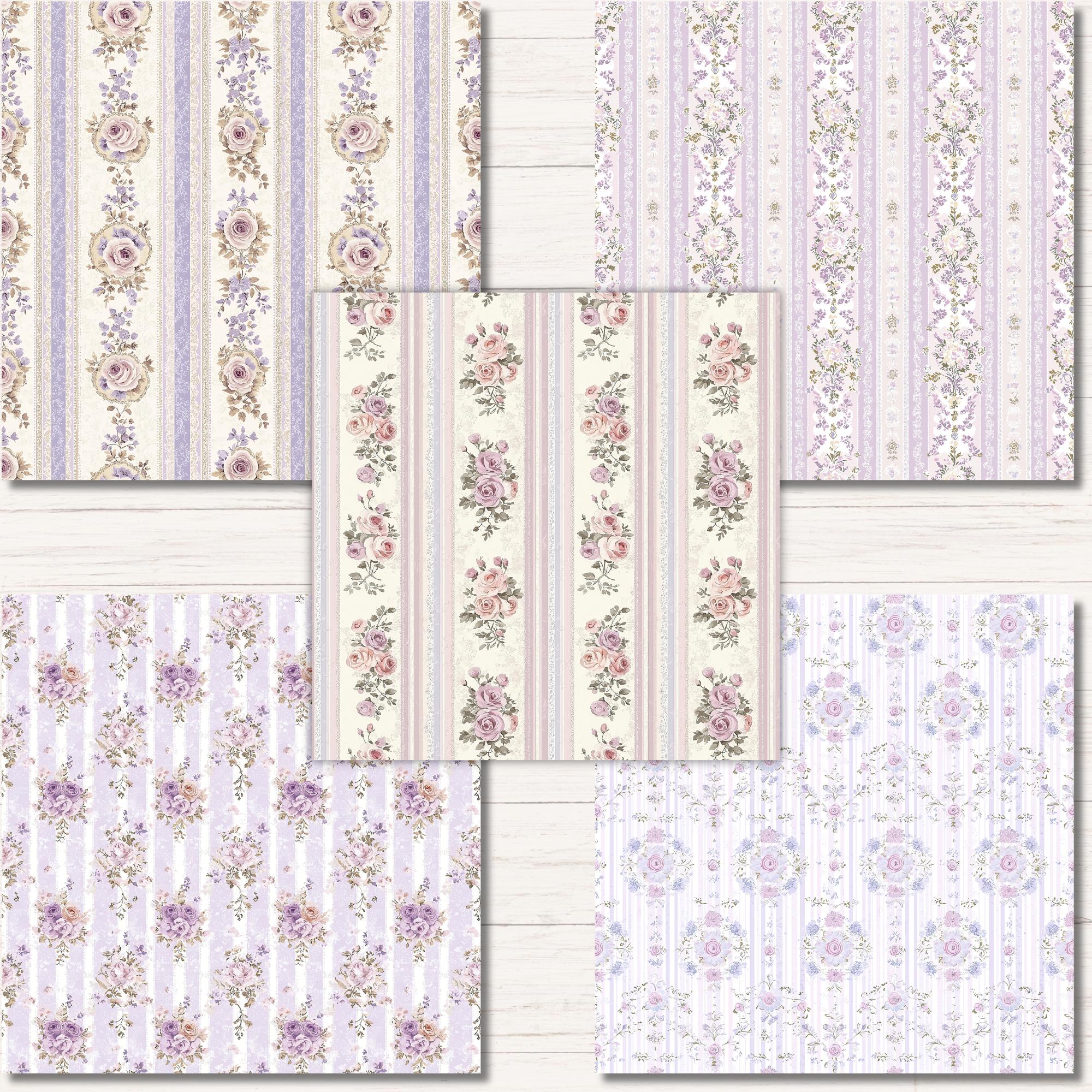 Vintage Floral Stripes Digital Paper Pack, Seamless Patterns for ...