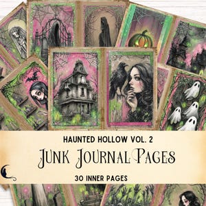 Cute Spooky Gothic Junk Journal Kit, Printable Haunted Halloween Digital Paper Ephemera, Witchcraft Scrapbook, Pink Witchy Craft Supplies