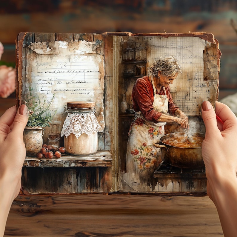 Rustic Recipe Pages Grandma’s Rustic Kitchen Junk Journal Kit, Printable Ephemera, Digital ...