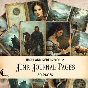 Ecosse Junk Journal Pages, pages de scrapbooking des Highlander écossais, éphémères vintage de Sassenach, textures celtiques, fournitures de création uniques