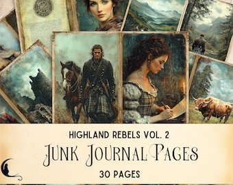 Scotland Junk Journal Pages, Scottish Highlander Scrapbooking Pages, Sassenach Vintage Ephemera, Celtic Textures, Unique Crafting Supplies