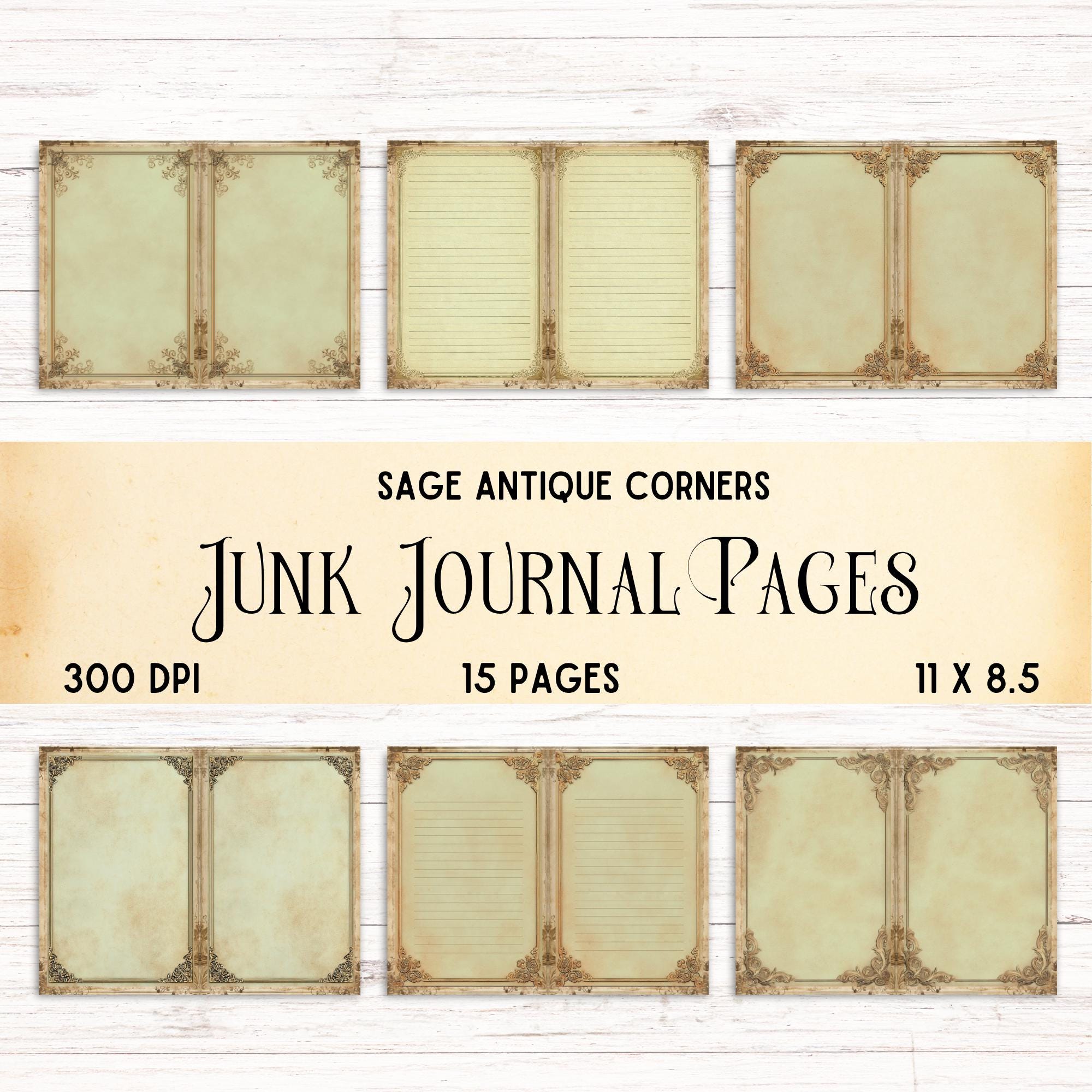 Sage Green Antique Corner Junk Journal Pages, Digital Vintage Lined and ...