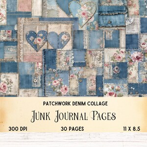 Denim Patchwork Junk Journal Kit, Digital Printable Paper Collage ...
