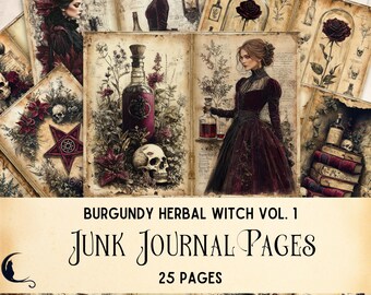 Gothic Herbal Witch Junk Journal Pages, Printable Witchcraft Ephemera, Digital Apothecary Scrapbook Paper