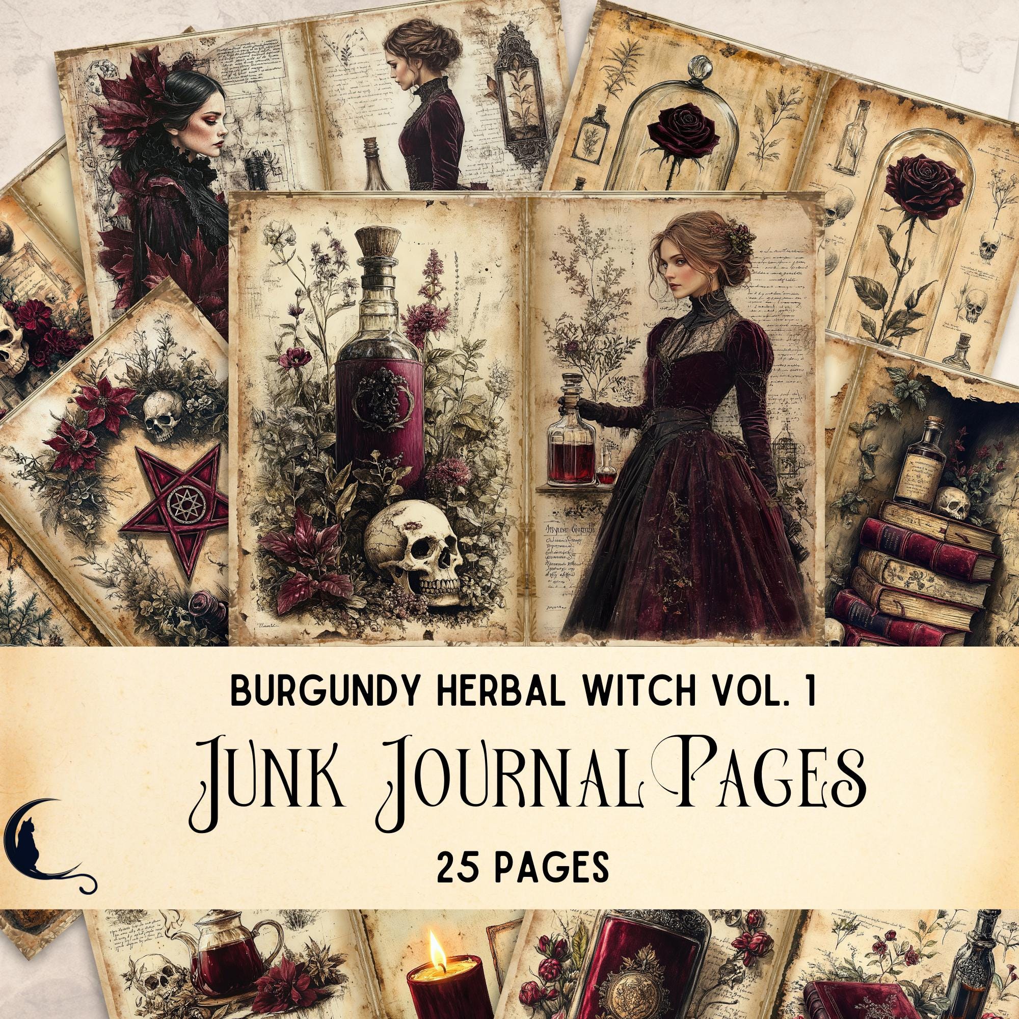 Gothic Herbal Witch Junk Journal Pages, Printable Witchcraft Ephemera ...